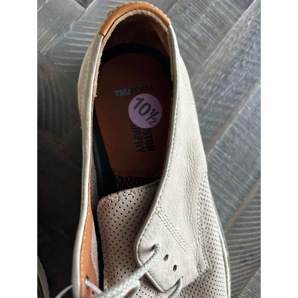Johnston & Murphy TRUFOAM Perforated Leather Derby Shoes Beige Mens 10.5 NEW